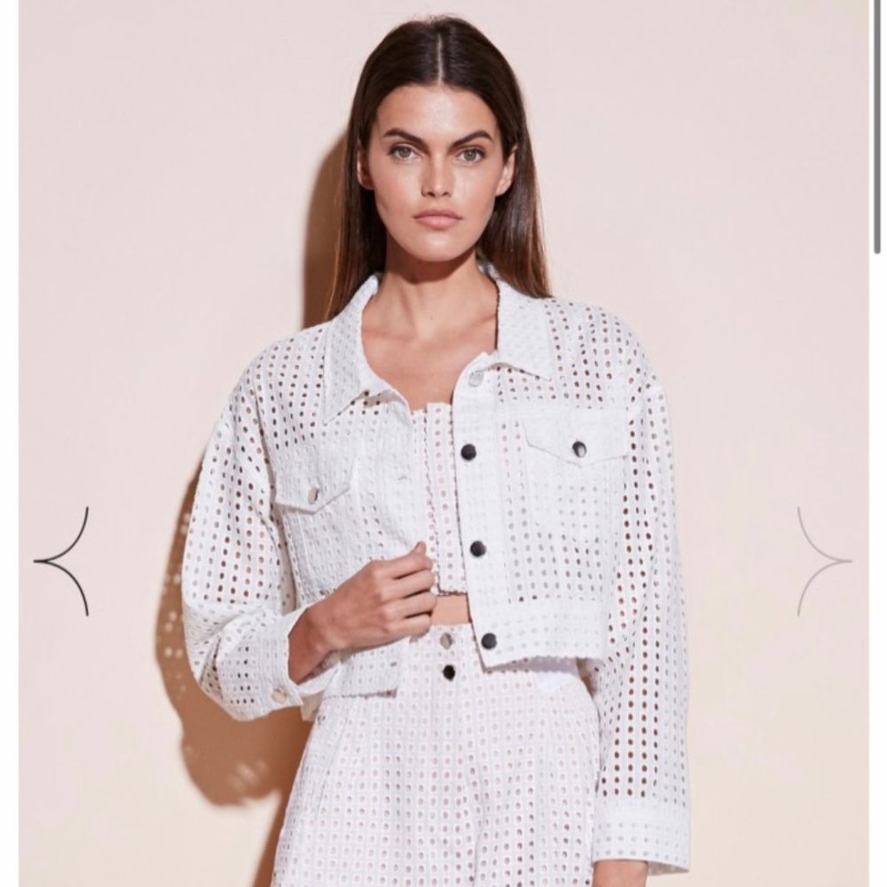 NWT Fleur du Mal Eyelet Cropped Jacket - 0 - Picture 1 of 7